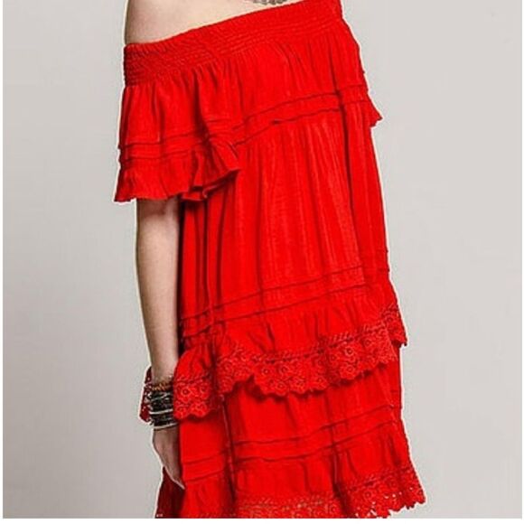 Muche & Muchette Women’s Red Ruffle twirl swing Dress One Size - Picture 13 of 16